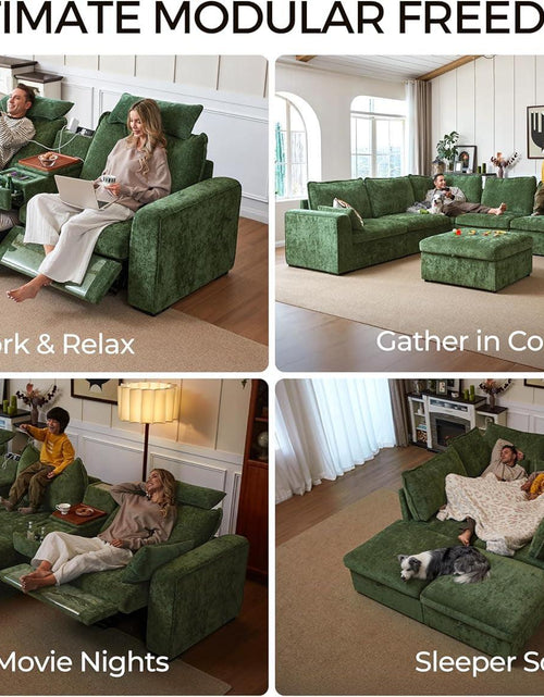 Load image into Gallery viewer, 102.8 Inch White Power Recliner Sofa With Headrest And USB Charging Storage Ottoman
