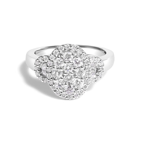 10K White Gold 1.0 Cttw Diamond Oval Cluster with Halo Vintage-Inspired Art Deco 3 Stone Style Statement Ring (G-H Color, SI1-SI2 Clarity)-0