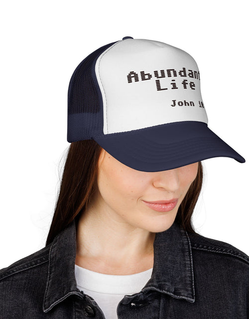 Load image into Gallery viewer, Abundant Life Trucker Cap, Faith-Based Gift, Christian Headwear, Inspirational Cap, Religious Apparel, Summer Outdoor Accessory
