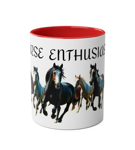 Horse Enthusiast Two-Tone Coffee Mug, Perfect for Gifts, Horse Lovers, Equestrian Decor, Animal Lover's Mug, Personalized Horse Gift