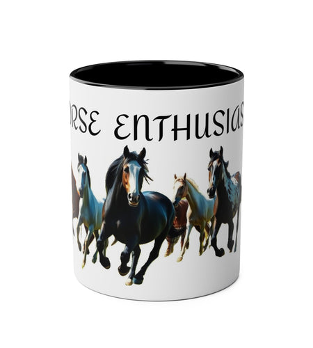Horse Enthusiast Two-Tone Coffee Mug, Perfect for Gifts, Horse Lovers, Equestrian Decor, Animal Lover's Mug, Personalized Horse Gift
