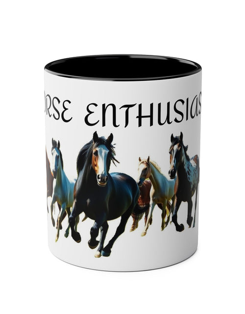Load image into Gallery viewer, Horse Enthusiast Two-Tone Coffee Mug, Perfect for Gifts, Horse Lovers, Equestrian Decor, Animal Lover&#39;s Mug, Personalized Horse Gift
