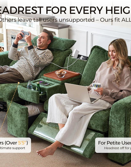 Load image into Gallery viewer, 102.8 Inch White Power Recliner Sofa With Headrest And USB Charging Storage Ottoman
