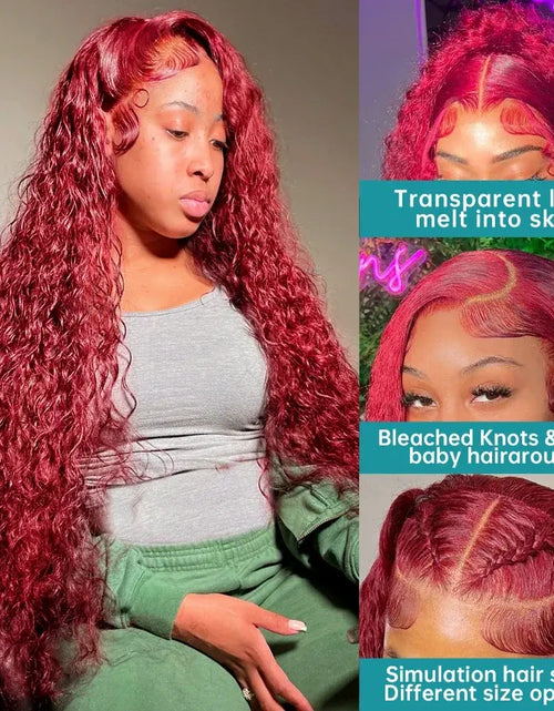 Load image into Gallery viewer, Transparent Lace Front Wig: Deep Remy Hair, 99J Burgundy
