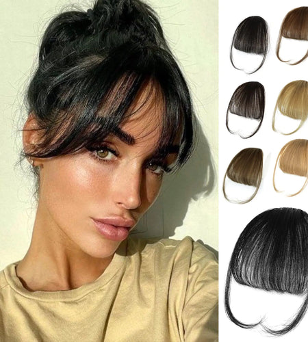 NAYOO Bangs Hair Clip in Bangs 100% Real Human Hair Extensions Natural Black Wispy Bangs Clip on Air Bangs for Women Fringe with Temples Hairpieces Curved Bangs for Daily Wear