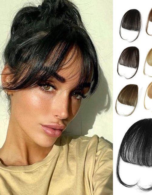 Load image into Gallery viewer, NAYOO Bangs Hair Clip in Bangs 100% Real Human Hair Extensions Natural Black Wispy Bangs Clip on Air Bangs for Women Fringe with Temples Hairpieces Curved Bangs for Daily Wear
