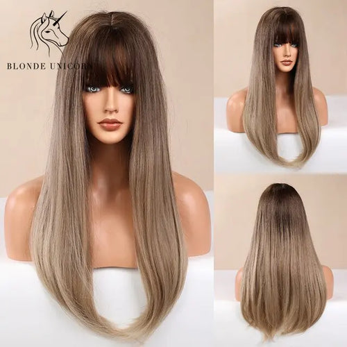 Load image into Gallery viewer, Synthetic Long Brown Wig
