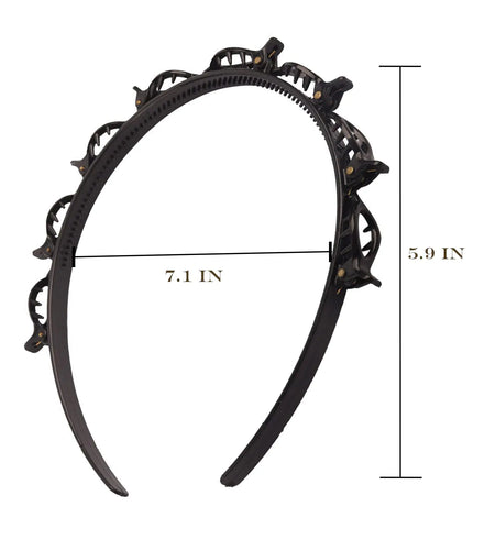 JASSINS 2 Pcs Bangs Hairstyle Hairpin Headband, Professional Weave Bangs Clip, Toothed Headband Braid Tool, Women Girls Fashion Hair Accessories (Black and Brown)