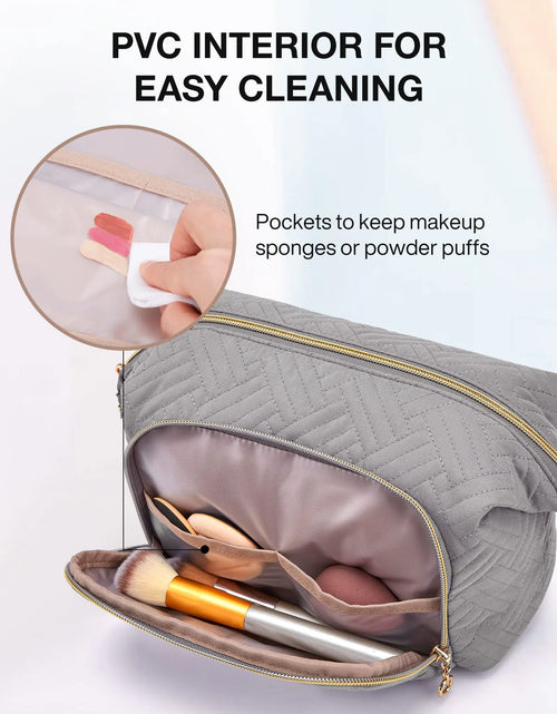 Load image into Gallery viewer, BAGSMART Travel Makeup Bag, Cosmetic Bag Make Up Organizer Case,Large Wide-open Pouch for Women Purse for Toiletries Accessories Brushes Grey Small
