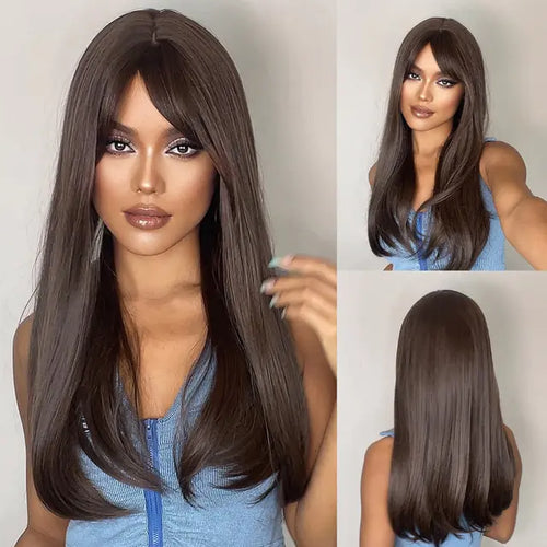 Load image into Gallery viewer, Synthetic Long Brown Wig
