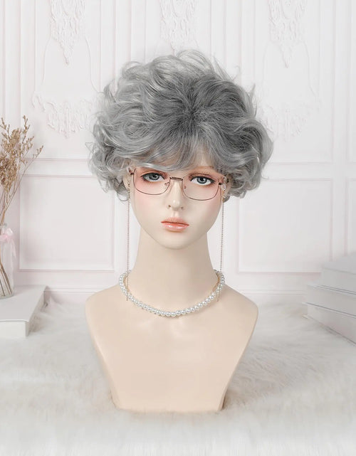 Load image into Gallery viewer, Old Lady Wig And Glasses Grey Wig Short Cosplay Grandma Wig Costume For Women Gray Old Lady
