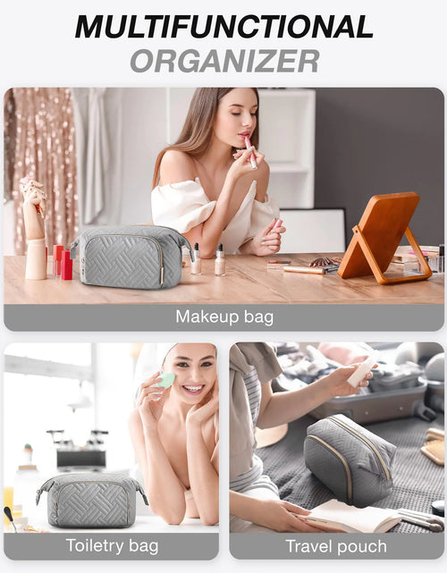 Load image into Gallery viewer, BAGSMART Travel Makeup Bag, Cosmetic Bag Make Up Organizer Case,Large Wide-open Pouch for Women Purse for Toiletries Accessories Brushes Grey Small
