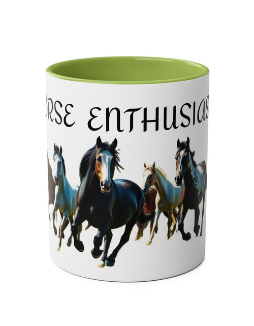 Load image into Gallery viewer, Horse Enthusiast Two-Tone Coffee Mug, Perfect for Gifts, Horse Lovers, Equestrian Decor, Animal Lover&#39;s Mug, Personalized Horse Gift
