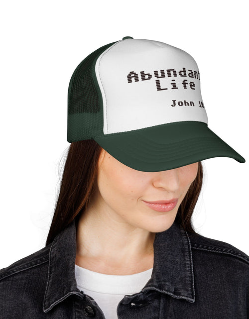 Load image into Gallery viewer, Abundant Life Trucker Cap, Faith-Based Gift, Christian Headwear, Inspirational Cap, Religious Apparel, Summer Outdoor Accessory
