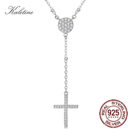 Load image into Gallery viewer, KALETINE 925 Sterling Silver Rosary Necklaces Trendy Gold Jewelry Cross Charms Turkey Evil Eye Necklace Women Accessories Men

