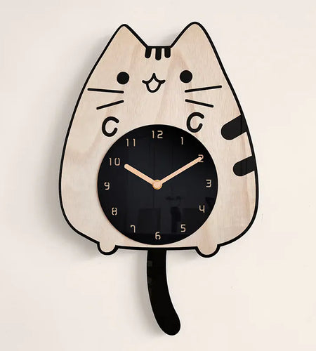3D Wooden Cartoon Cats Wall Clock
