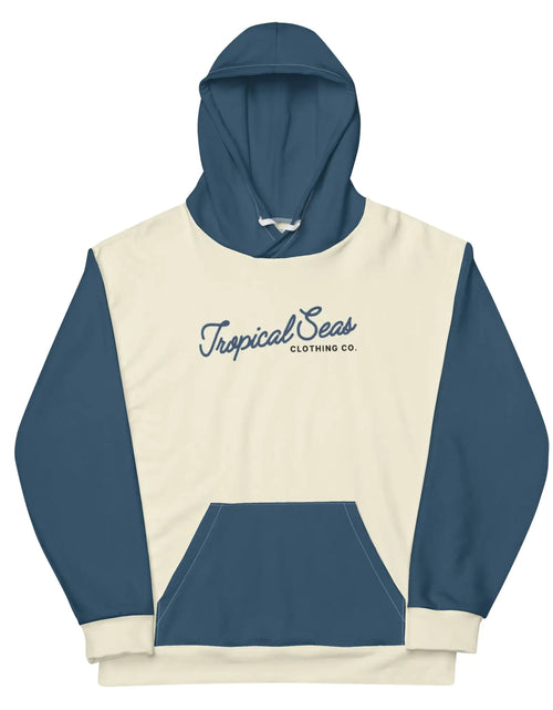 Load image into Gallery viewer, Navy &amp; Off White Two-Toned Tropical Seas Hoodie

