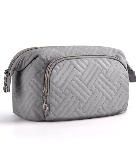 BAGSMART Travel Makeup Bag, Cosmetic Bag Make Up Organizer Case,Large Wide-open Pouch for Women Purse for Toiletries Accessories Brushes Grey Small