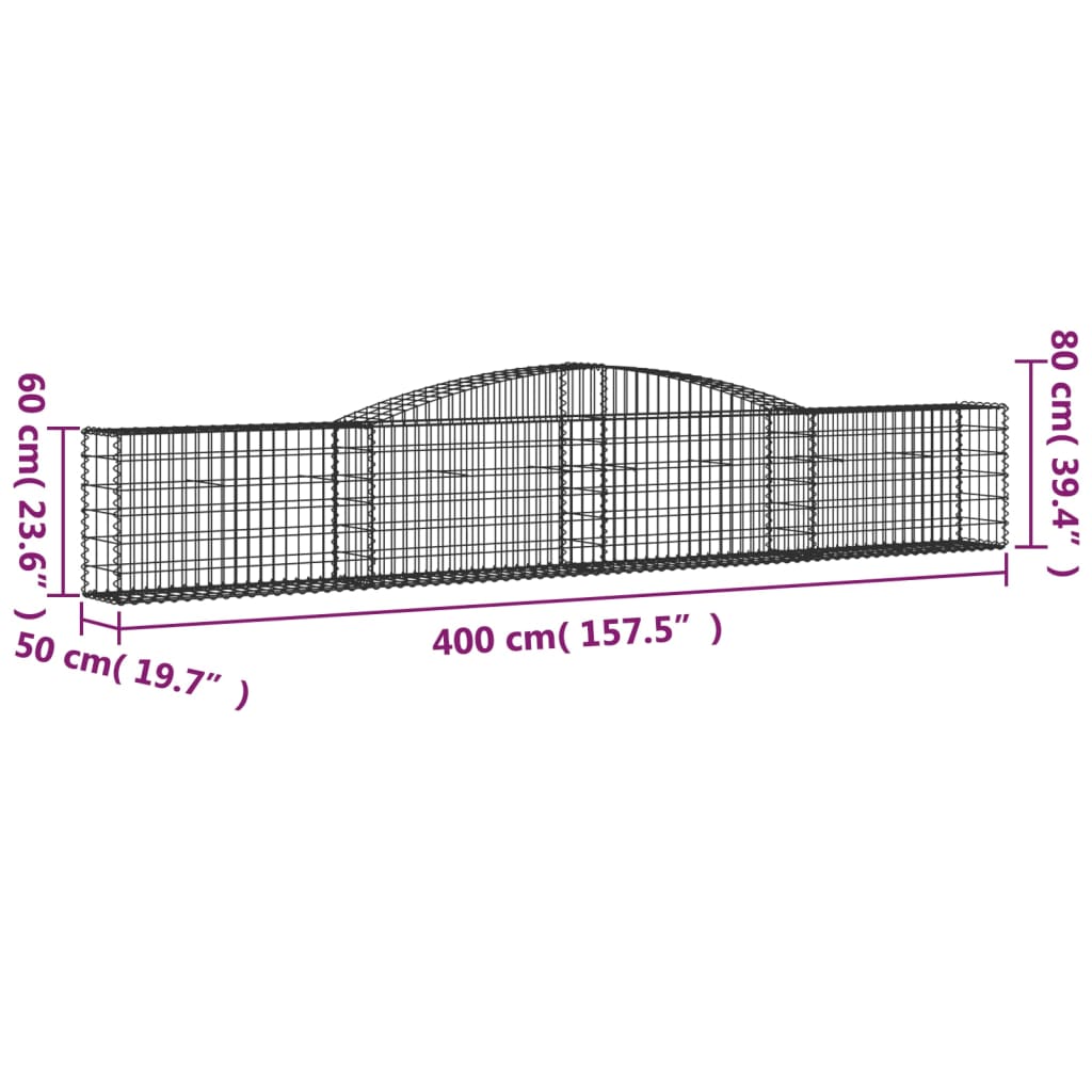 vidaXL Arched Gabion Baskets 7 pcs 157.5"x19.7"x23.6"/31.5" Galvanized Iron-3