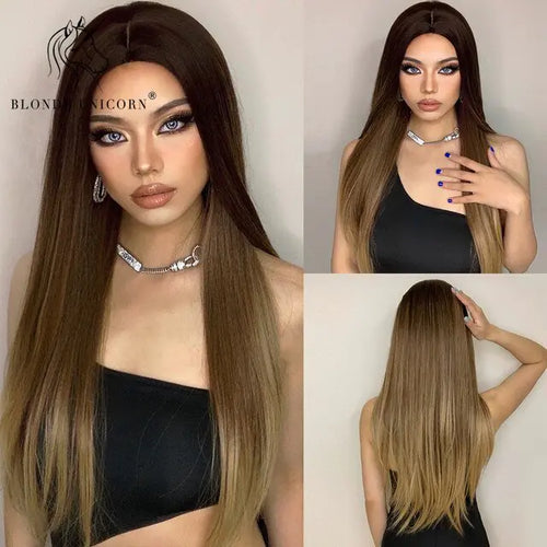 Load image into Gallery viewer, Synthetic Long Brown Wig
