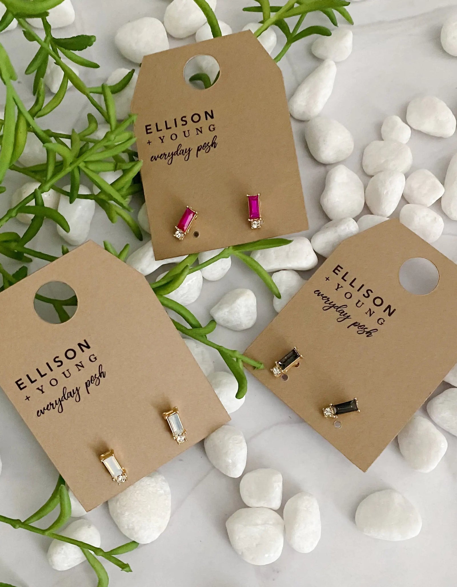 Baguette Cut Stone Stud Earrings