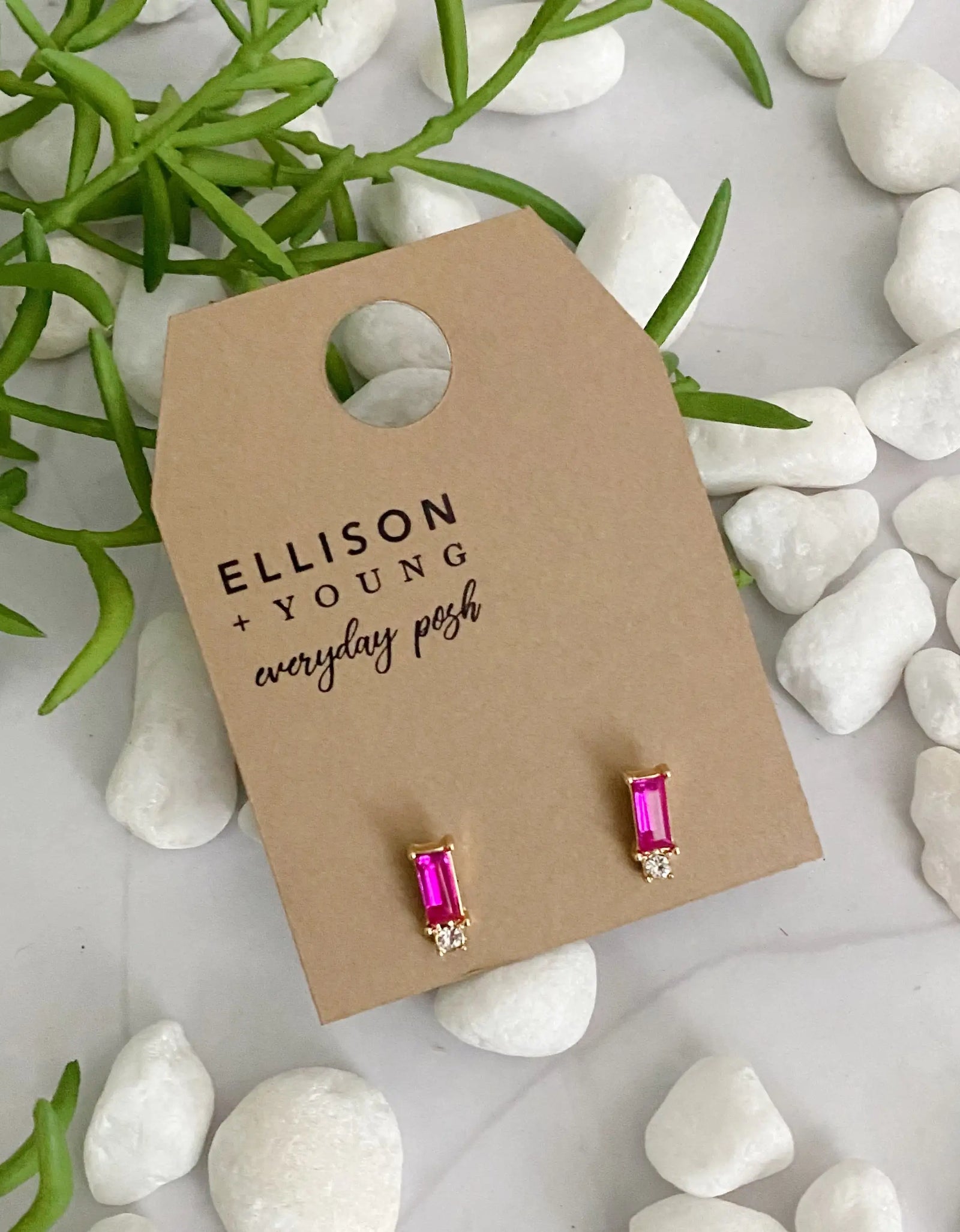 Baguette Cut Stone Stud Earrings