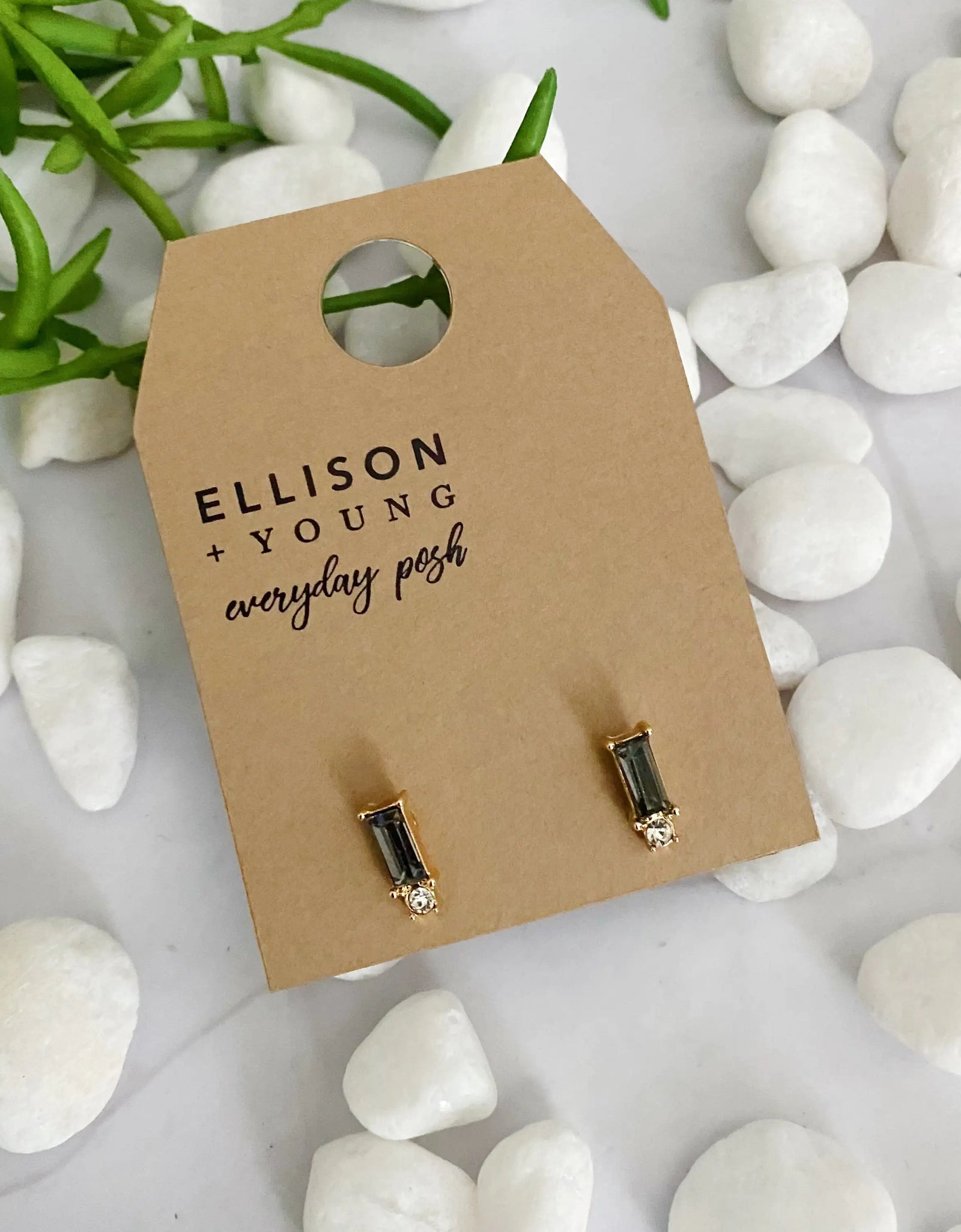 Baguette Cut Stone Stud Earrings
