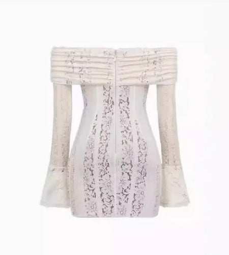 Elegant Off-Shoulder Lace Dress with Long Sleeves