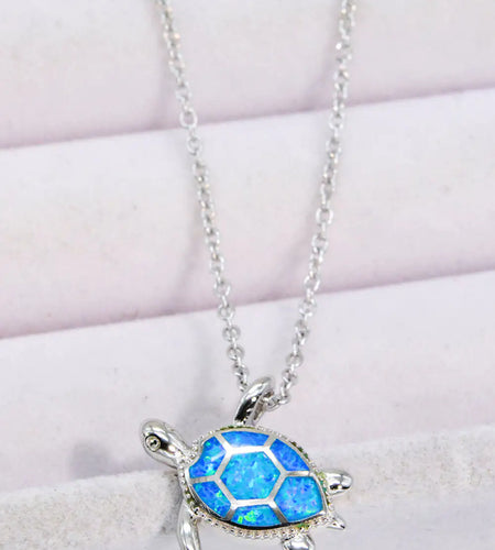 Opal Turtle Pendant Chain-Link Necklace