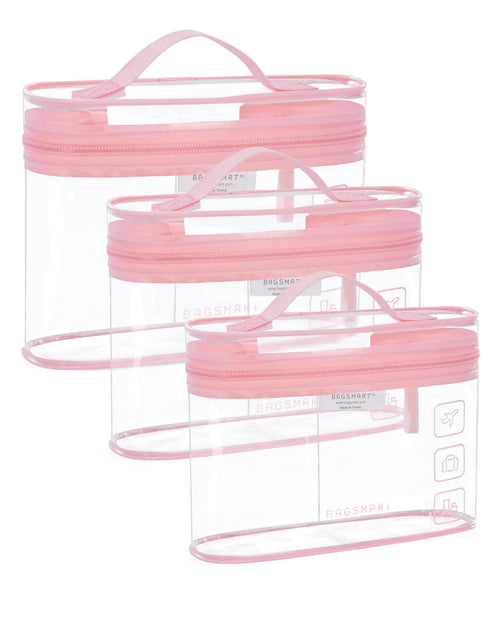 Load image into Gallery viewer, BAGSMART TSA Approved Toiletry Bag, 3 Pack Clear Makeup Cosmetic Bag Organizer, Quart Size Travel Bag for Toiletries, Carry-on Travel Accessories Essentials, Pink-3pcs
