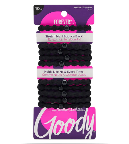 Goody Forever Ouchless Elastic Hair Tie - 10 Count, Black - Medium Hair to Thick Hair - Accessories for Women and Girls
