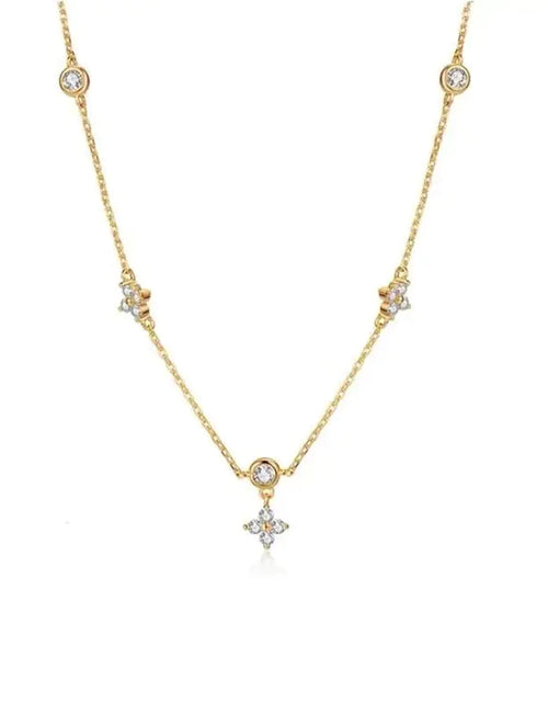 Load image into Gallery viewer, ANENJERY Inlaid Zircon Four-leaf Flower Chain Necklace for Women New Niche Light Luxury Hot Fashion collares choker Accessories
