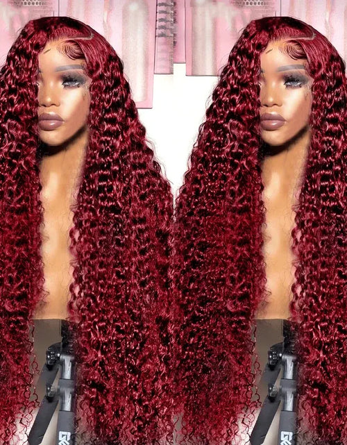 Load image into Gallery viewer, Transparent Lace Front Wig: Deep Remy Hair, 99J Burgundy
