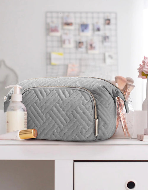 Load image into Gallery viewer, BAGSMART Travel Makeup Bag, Cosmetic Bag Make Up Organizer Case,Large Wide-open Pouch for Women Purse for Toiletries Accessories Brushes Grey Small
