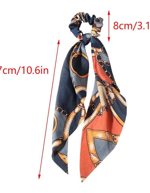 Load image into Gallery viewer, LFOUVRE 4pcs Chain Satin Hair Accessories - Ribbon Scrunchies with Long Tails, Knotted Hair Bands and Elastic Ties for Girls Green Pink Navy Red
