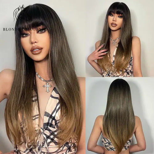 Load image into Gallery viewer, Synthetic Long Brown Wig
