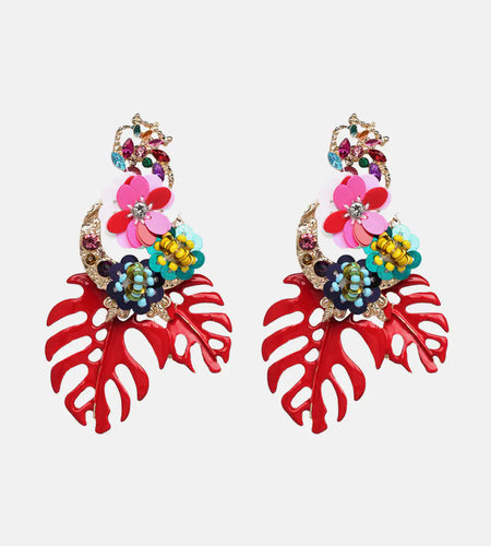 Leaf & Flower Shape Zinc Alloy Dangle Earrings