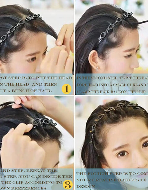 Load image into Gallery viewer, JASSINS 2 Pcs Bangs Hairstyle Hairpin Headband, Professional Weave Bangs Clip, Toothed Headband Braid Tool, Women Girls Fashion Hair Accessories (Black and Brown)

