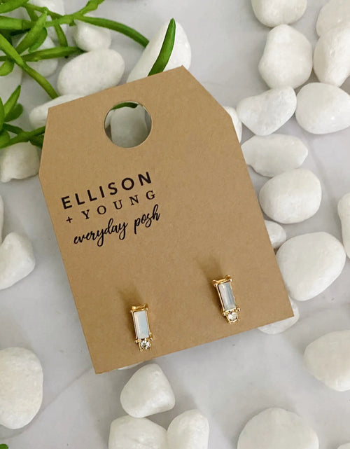 Load image into Gallery viewer, Baguette Cut Stone Stud Earrings
