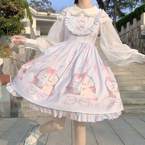 Load image into Gallery viewer, Cute Cats Tea Party Ruffles Dress

