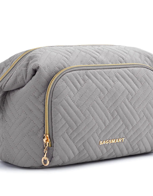 Load image into Gallery viewer, BAGSMART Travel Makeup Bag, Cosmetic Bag Make Up Organizer Case,Large Wide-open Pouch for Women Purse for Toiletries Accessories Brushes Grey Small
