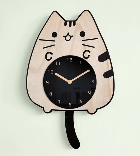 3D Wooden Cartoon Cats Wall Clock