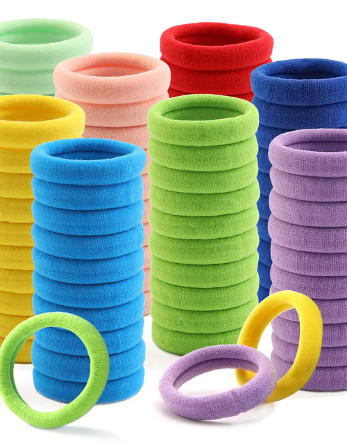 Load image into Gallery viewer, 100 Pcs Thick Seamless Hair Ties, Ponytail Holders Hair Accessories No Damage for Thick Hair (Rainbow Colors) 1 Count (Pack of 100) Rainbow
