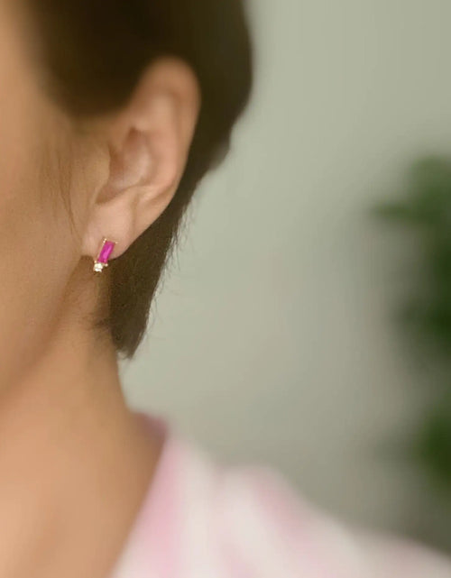 Load image into Gallery viewer, Baguette Cut Stone Stud Earrings
