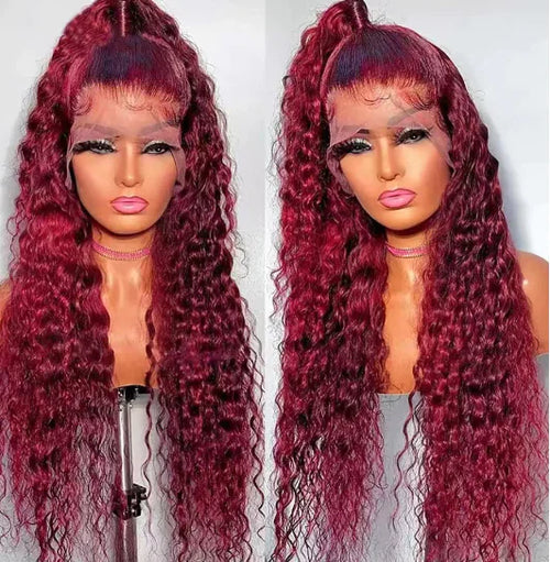 Load image into Gallery viewer, Transparent Lace Front Wig: Deep Remy Hair, 99J Burgundy
