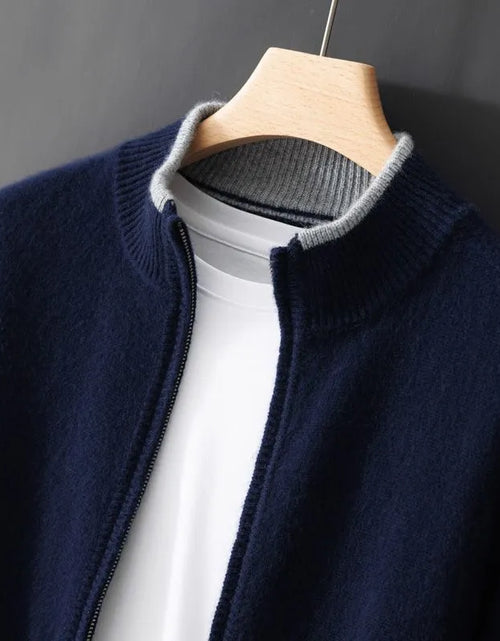 Load image into Gallery viewer, Men&#39;s Zipper Stand Collar Color-Block Cardigan
