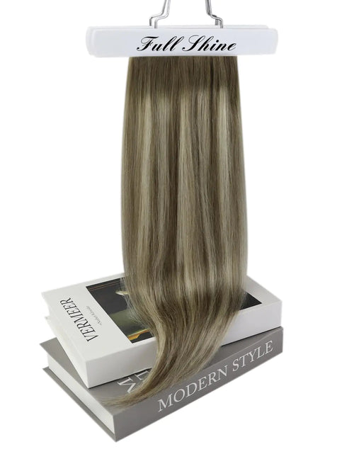 Load image into Gallery viewer, Full Shine Clip in Human Hair Extensions 20 Inch Seamless Clip in Hair Extensions Straight Remy Hair Cool Taupe Ombre Highlight Blonde Damage Free Hair Extensions Clip ins 20 Inch(Pack of 1) #7/800/7 Cool Taupe Mix Blonde
