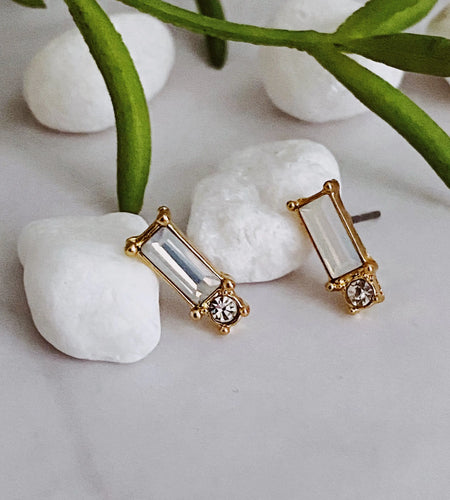 Baguette Cut Stone Stud Earrings