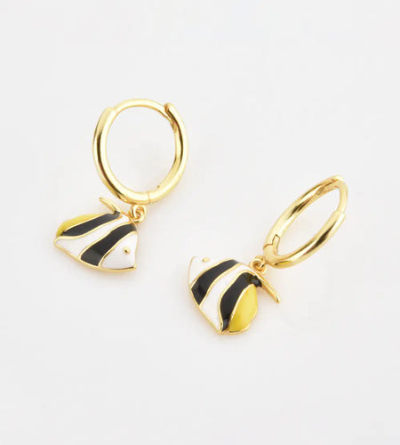 925 Sterling Silver Fish Drop Huggie Earrings