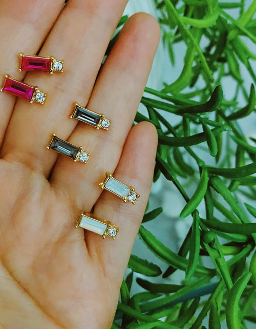 Load image into Gallery viewer, Baguette Cut Stone Stud Earrings
